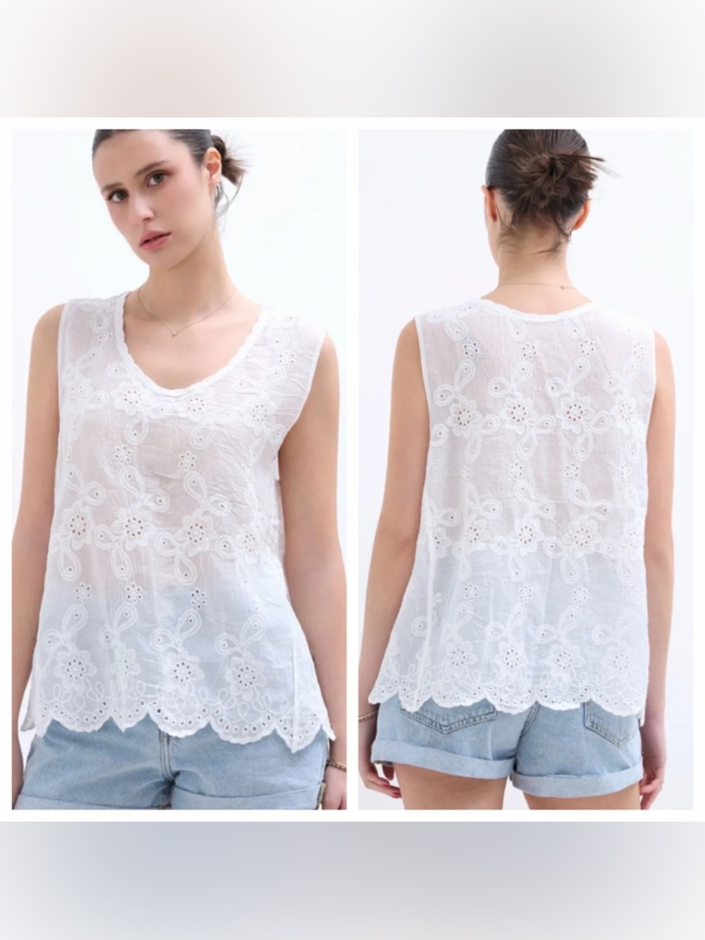 MADE IN ITALY Eyelet Sleeveless Lace Tank Top - Brand: